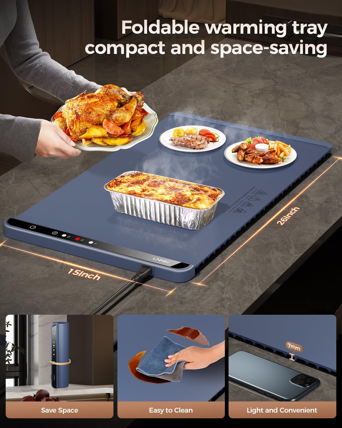 Electric Warming Tray with 7 Adjustable Temperature