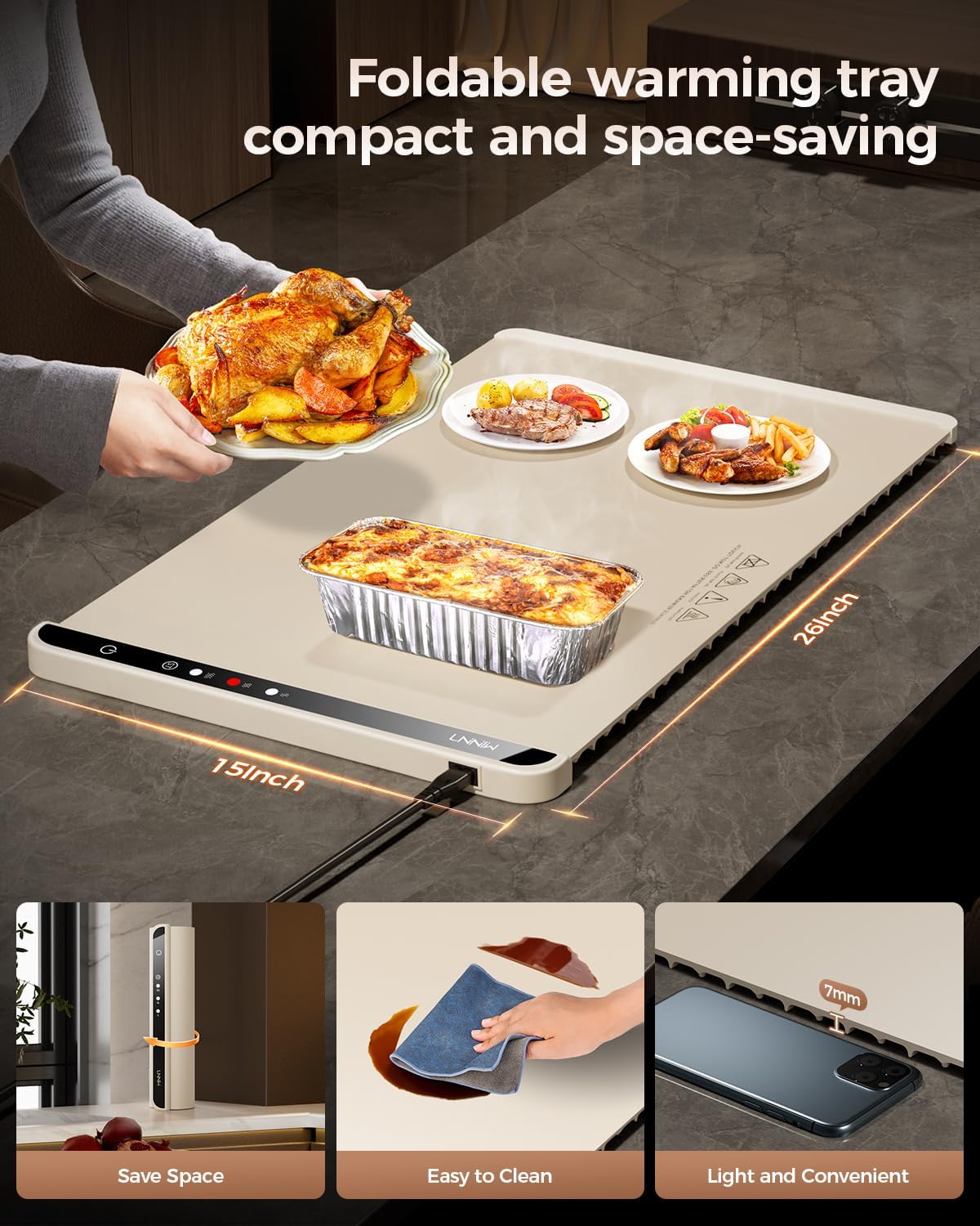 Electric Warming Tray with 7 Adjustable Temperature