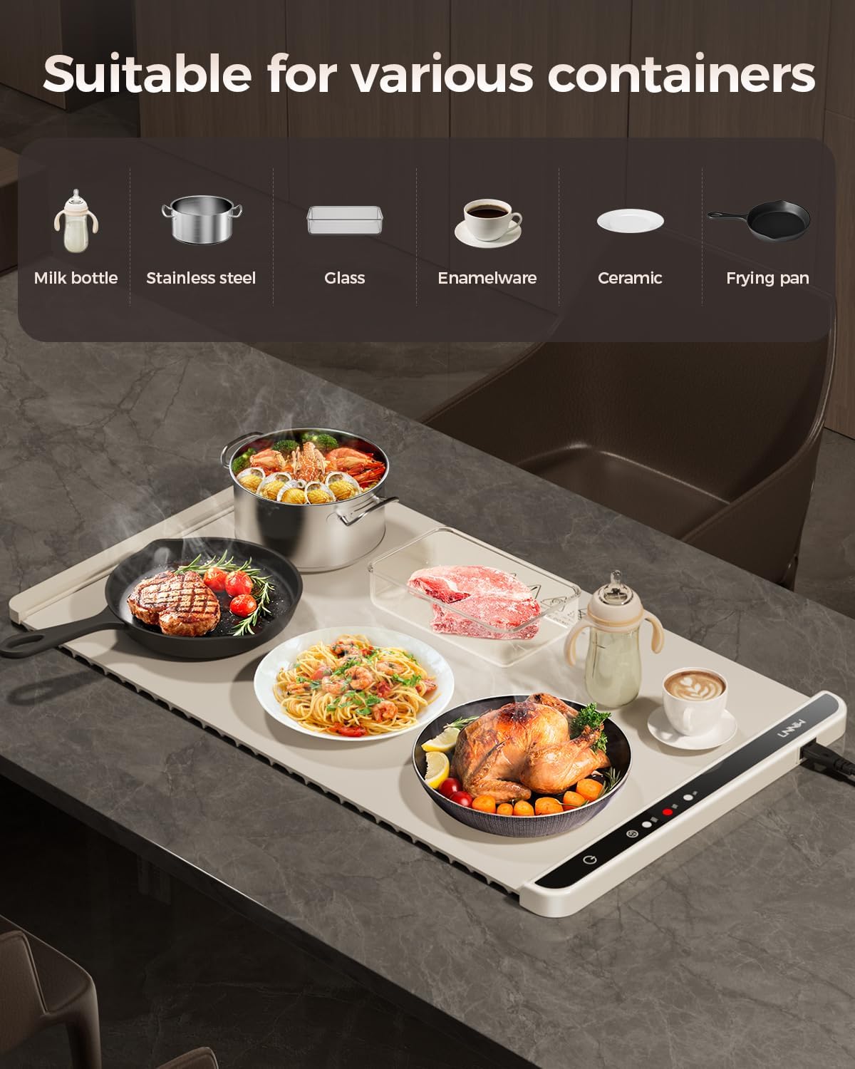 Electric Warming Tray with 7 Adjustable Temperature