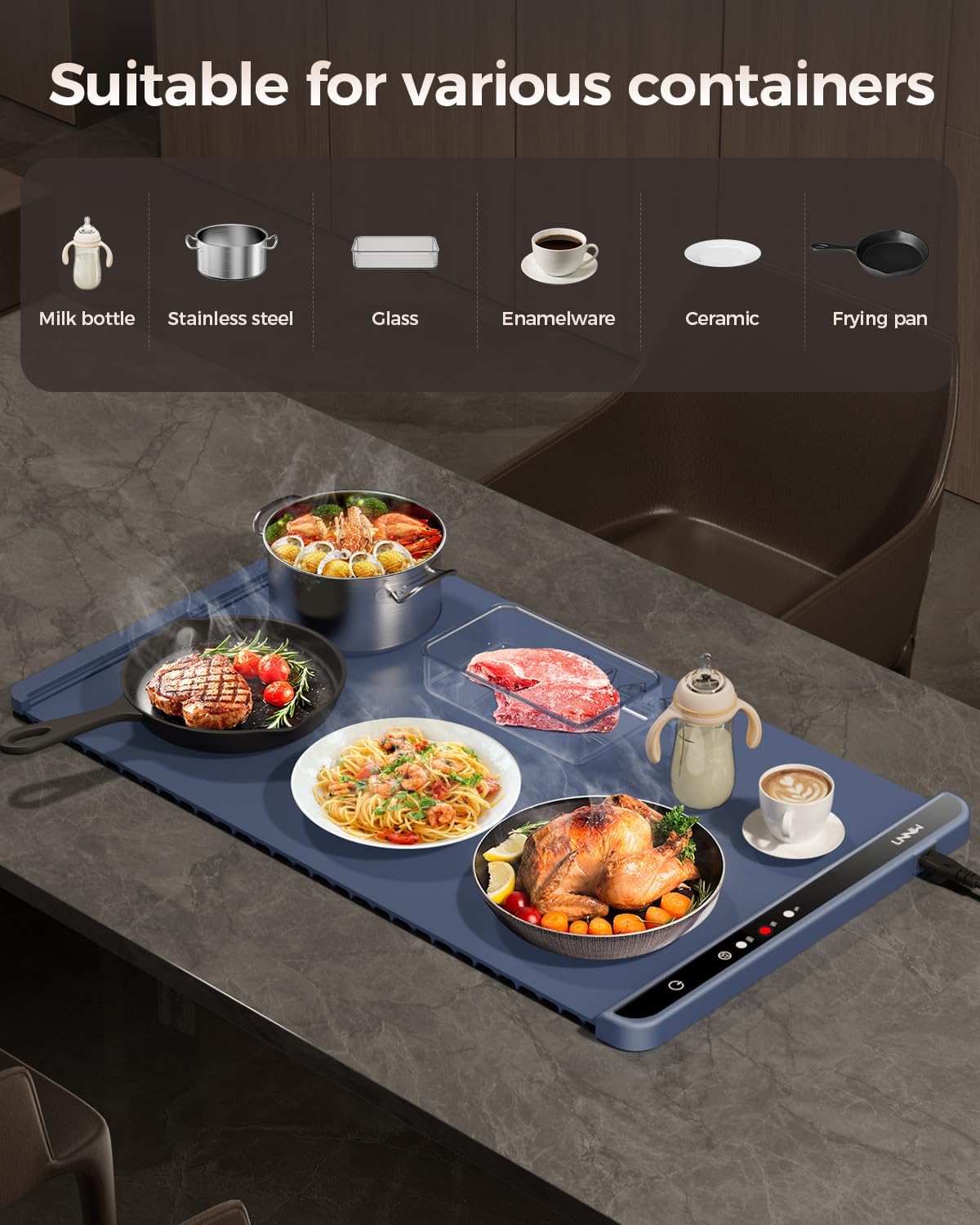 Electric Warming Tray with 7 Adjustable Temperature